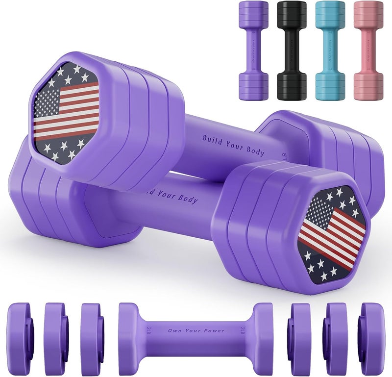 Zempox Adjustable Dumbbell Set of 2, 4 in 1 Hand Weights for Women at Home, 5 lb Weights Dumbbells set of 2, Each 2lb 3lb 4lb 5lb with TPU Soft Rubber Handle for Home Gym Exercise Training - Image 1